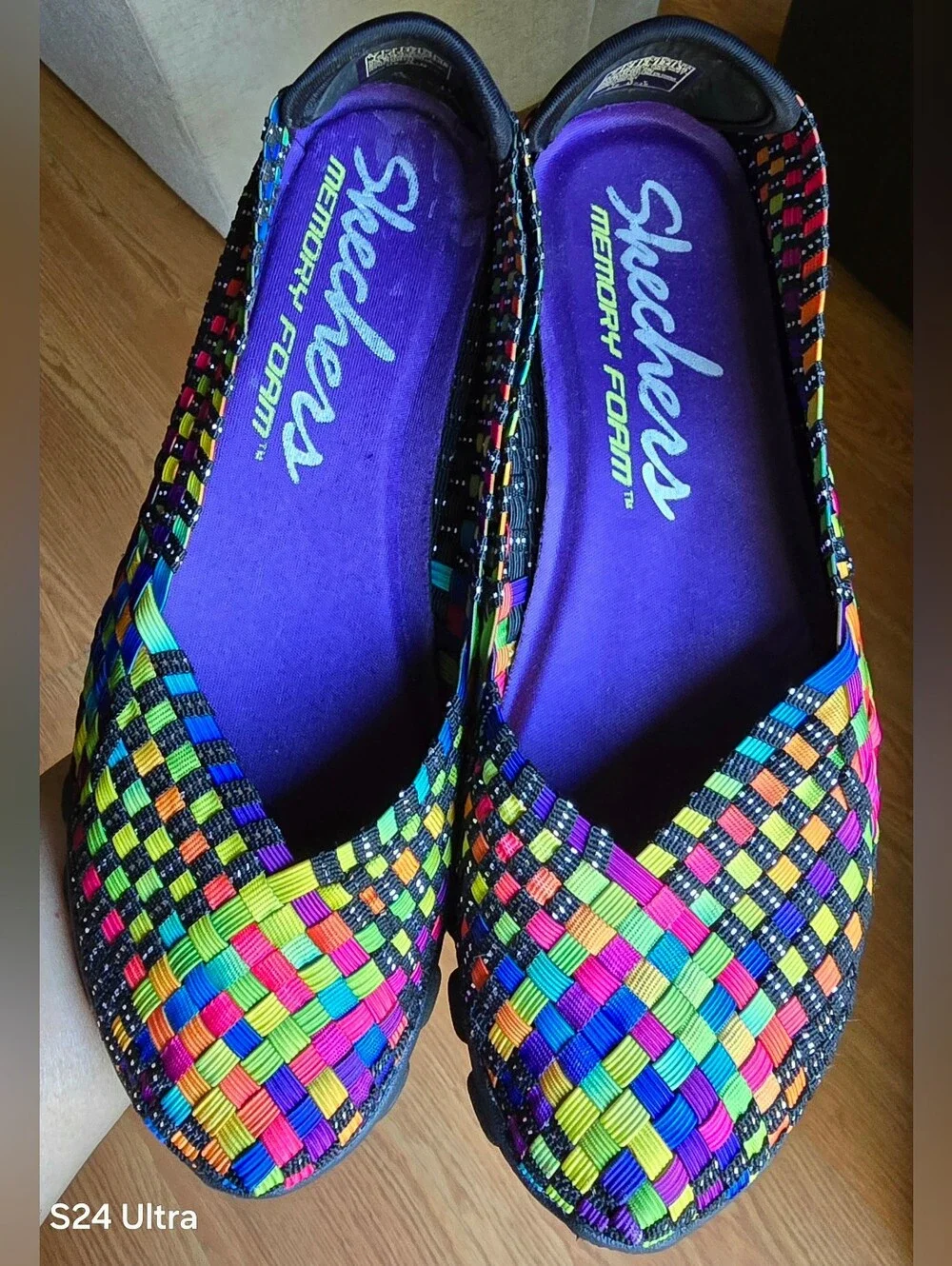 Sz 7 Women's SKECHERS EZ FLEX 2 - DELPHI Lightweight Rainbow Multicolor Woven Me